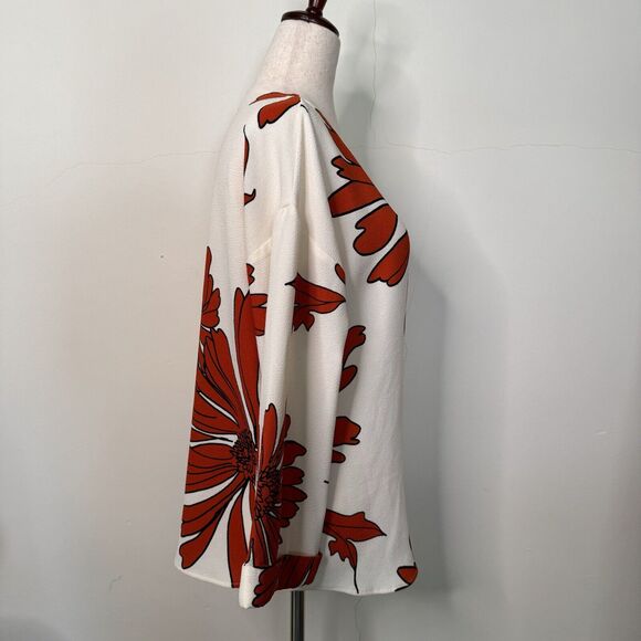 Essentiel Antwerp Womens Top White Textured Silk Floral Bell Sleeves Mod Size 36 - Picture 8 of 14